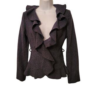 Armani Jeans 0 Blue Gray Tweed Ruffle Wool Fitted Blazer Jacket Twee Academia